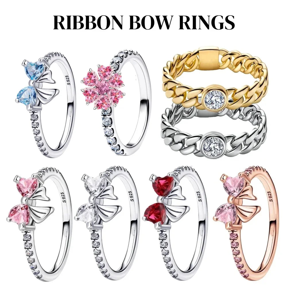 2024 nuevo anillo de plata 925 anillo de lazo brillante de circón anillo de boda de dedo Original S925 DIY regalo de joyería fina para mujer