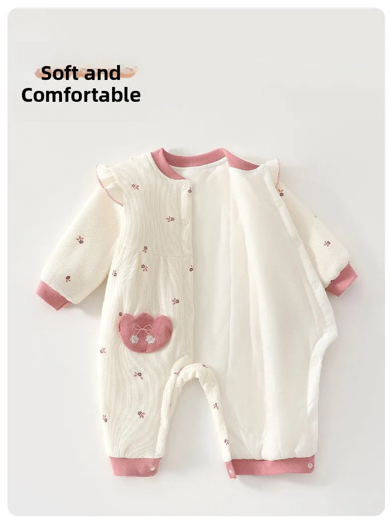 Conjunto de Ropa para Bebé Recién Nacido, Otoño Invierno, Mono de Encaje Bonito, Ropa para Salir, 80g de Algodón, Manga Larga, Estilo Casual