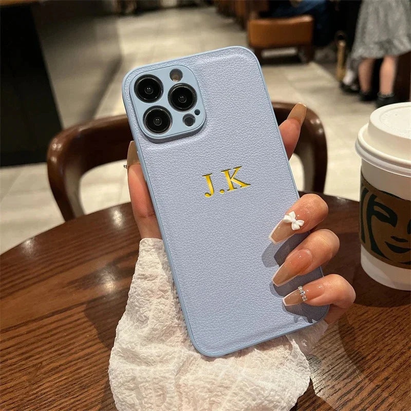 Funda Personalizada para iPhone 17 Pro Max 16 15 14 Plus 13 12 11 17Air, de Cuero PU de Lujo, con Iniciales y Nombre Personalizados, para Regalo