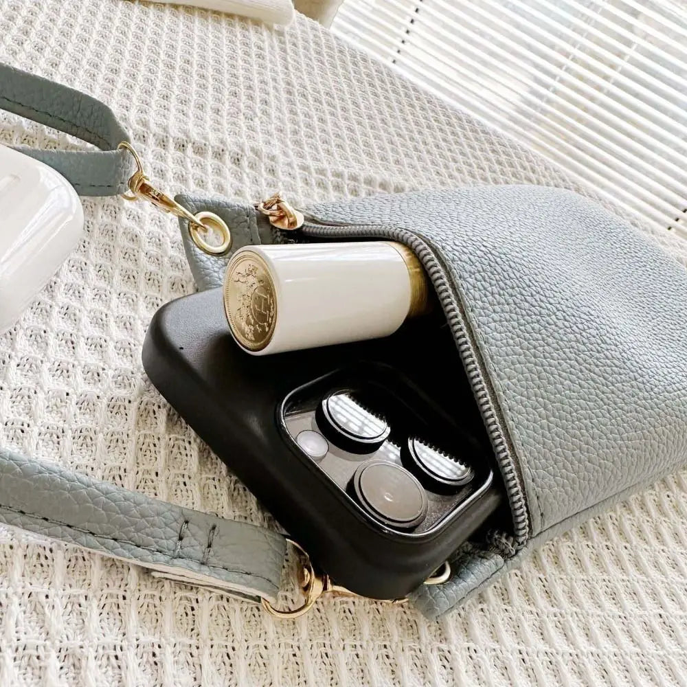 Mini bolso cruzado con patrón de Litchi de PU, carteras informales de Color dulce, bolsa de almacenamiento para teléfono móvil, bolso de hombro de un solo hombro