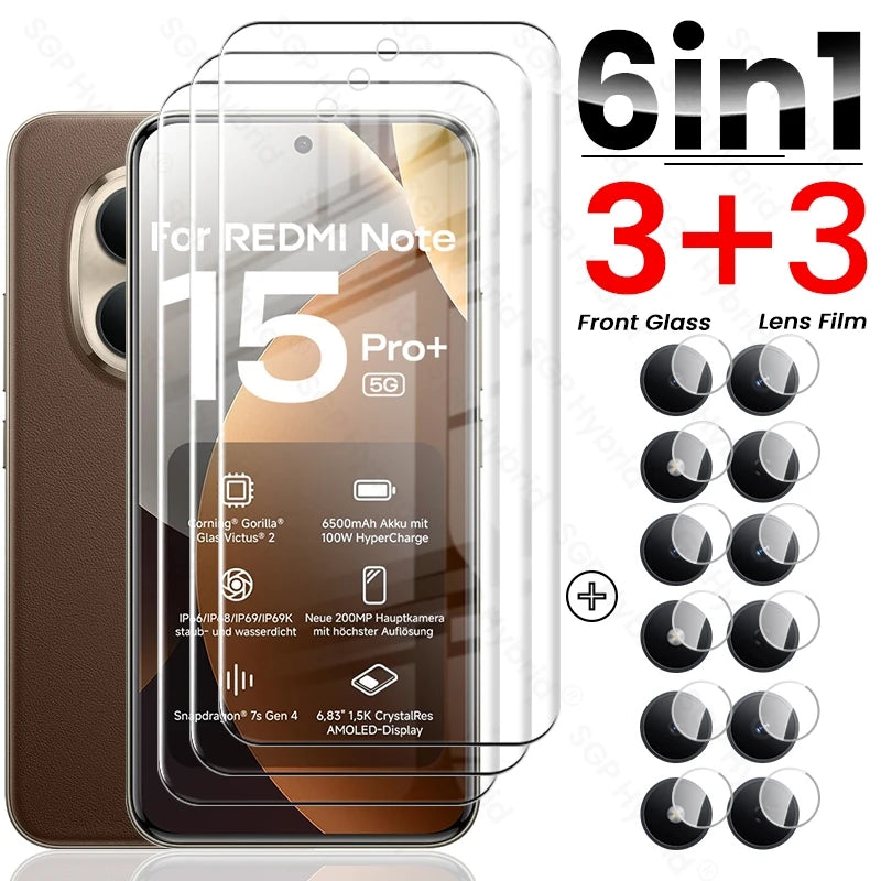 Redmy Note15Pro + 5G vidrio 8To1 9D vidrio templado curvo para Redmi Note 15 Pro + Pro Plus Note15 5G película protectora de pantalla de cámara