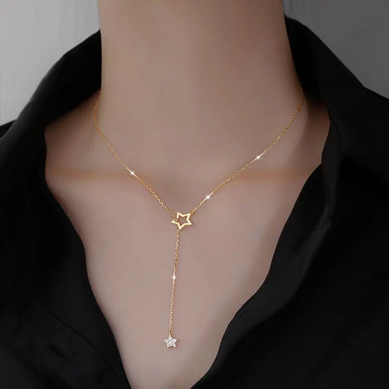 Collar con borlas de Luna y estrella de Color plateado para mujer, cadena de clavícula de cristal exquisita, joyería, regalo de cumpleaños 2026
