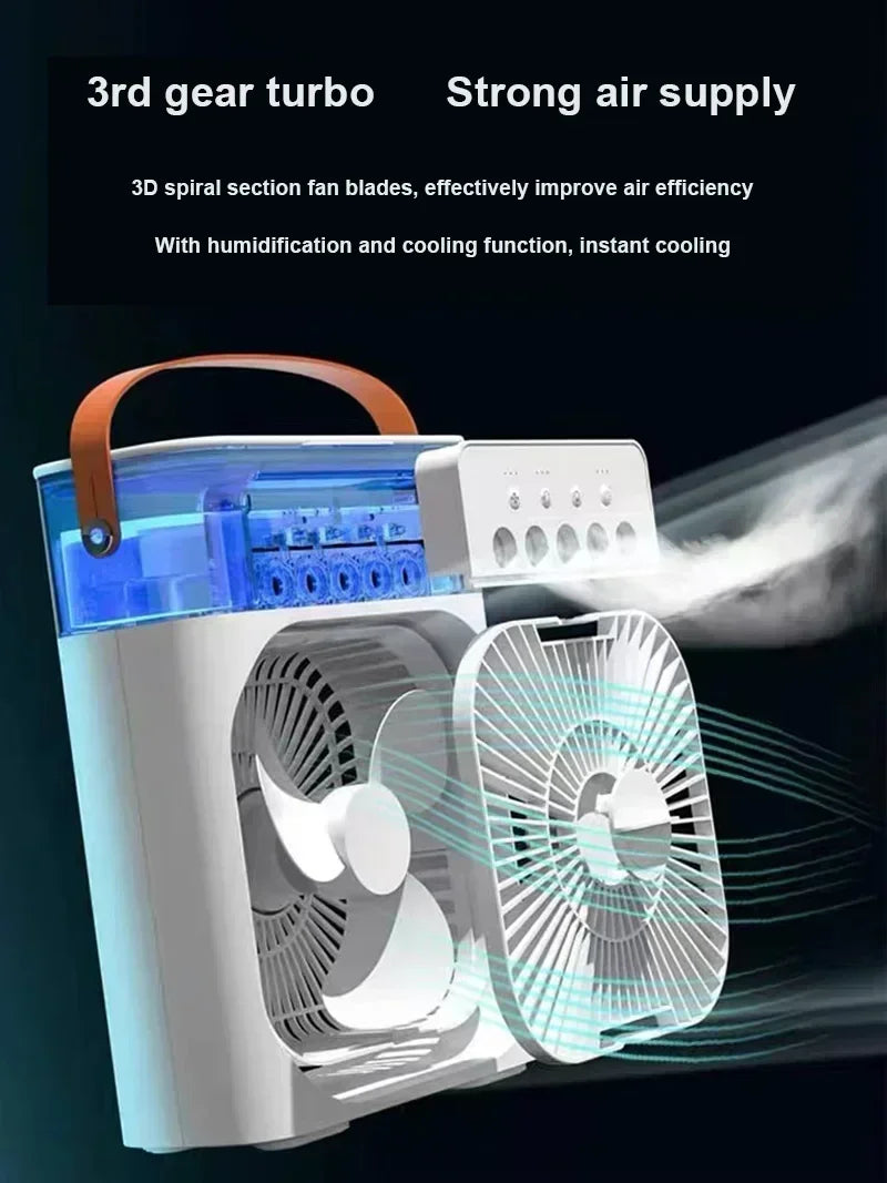 Ventilador humidificador portátil, aire acondicionado, Enfriador de aire pequeño para el hogar, hidromasaje, ajuste de aire portátil para oficina, ventilador de 3 velocidades
