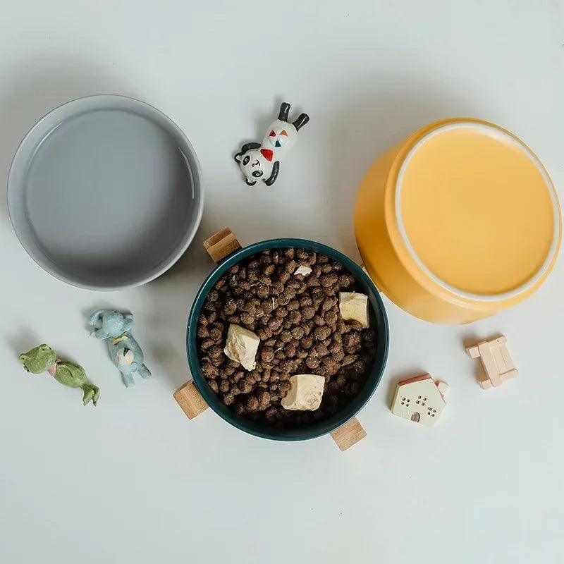 Cuenco doble de cerámica para gatos, cuenco para perros de 400ML, cuenco de agua para alimentación de mascotas, alimentador para cachorros y gatos, suministros de productos, cuencos de agua para alimentos