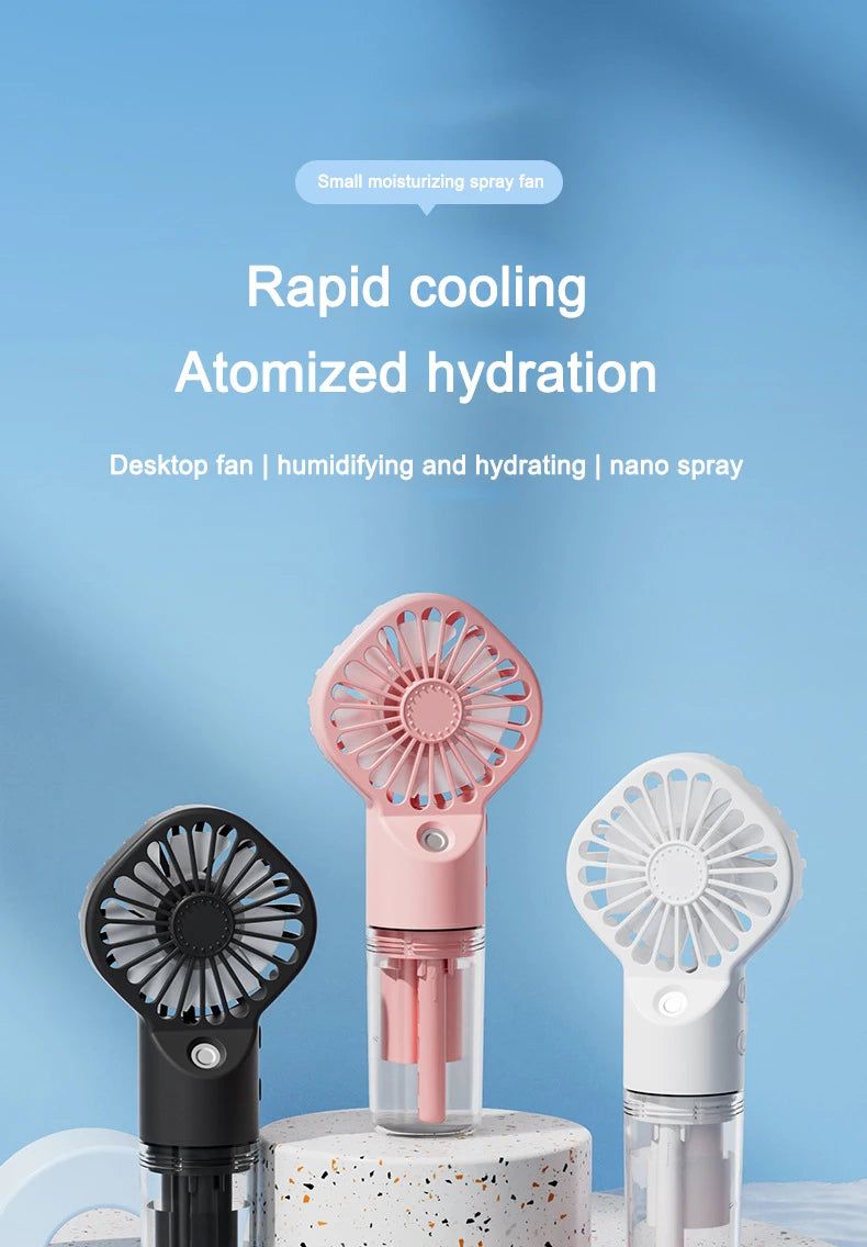 Ventilador de pulverización portátil de mano, ventilador de niebla de pulverización de agua, miniventilador de dormitorio de estudiantes, suministros de verano, herramientas de refrigeración, ventilador pequeño para exte