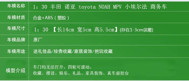 Modelo de Auto Edición Concesionario, Toyota Noah Business MPV Escala 1:30, Defecto en la Pintura, Modelo Fundido a Presión para Colecciones, Exhibición y Regalo para Amigos