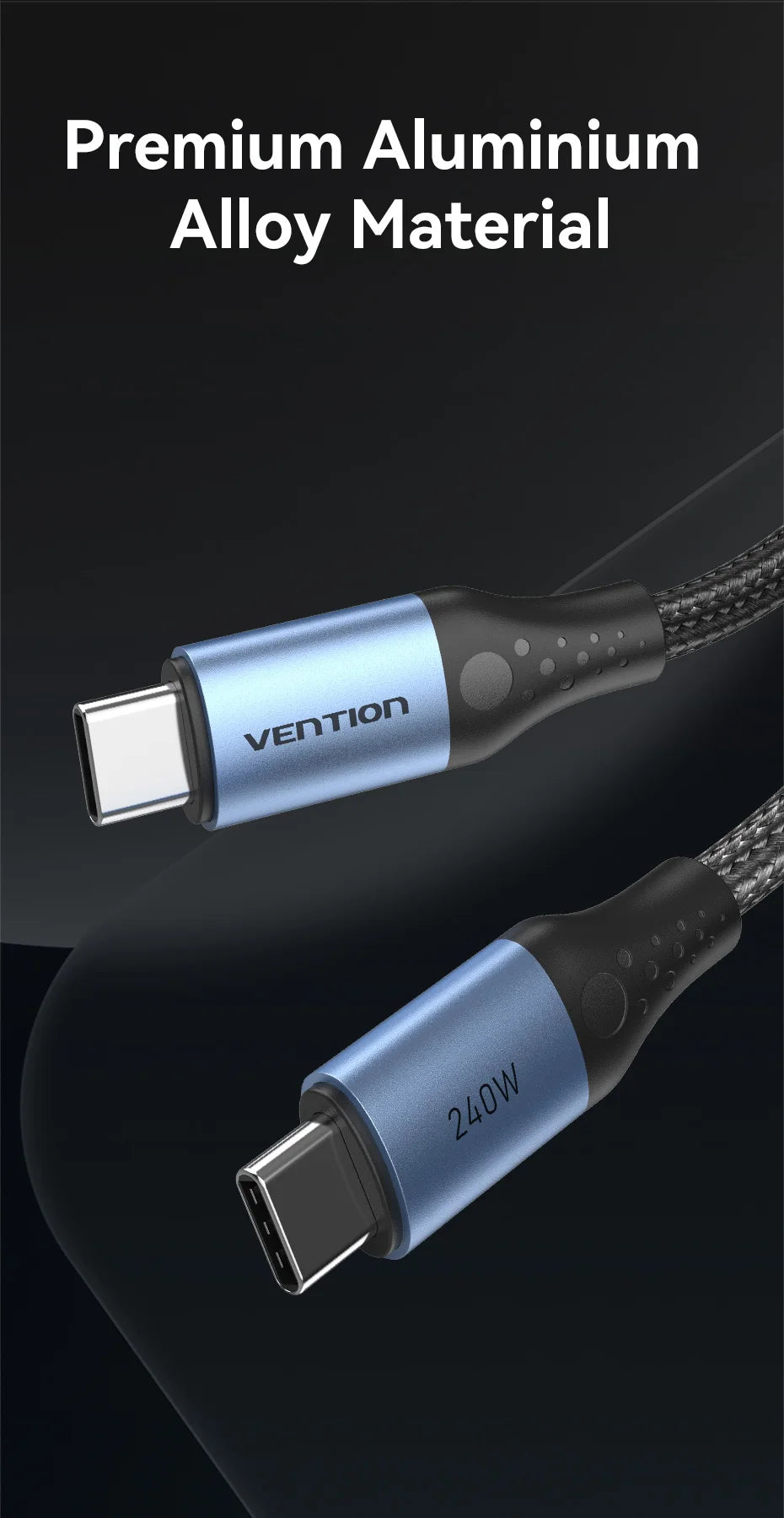 Cable Vention de 240W Tipo C a Tipo C PD3.1, Cable de Carga Rápida USB C a C para Transferencia de Datos, Compatible con MacBook, iPhone 17, 16, 15, Samsung S24, S25, Xiaomi 17