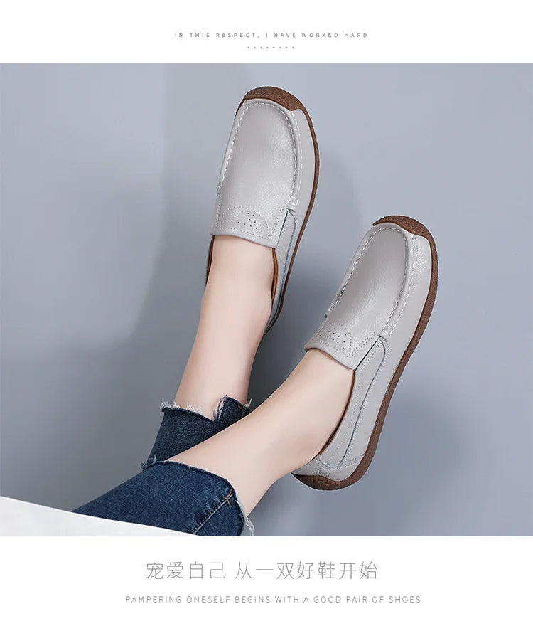 Zapatos informales De cuero genuino para Mujer, zapatillas De ocio, mocasines sin cordones De marca De lujo para Mujer, mocasines suaves para Mujer, Zapatos De Mujer