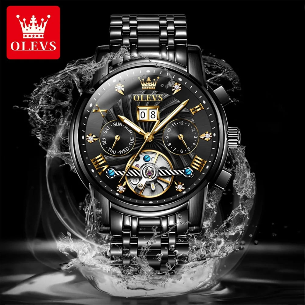 OLEVS 9910 Reloj para hombre Tourbillon de lujo Original Reloj mecánico automático Reloj luminoso resistente al agua con fecha y día con caja Reloj