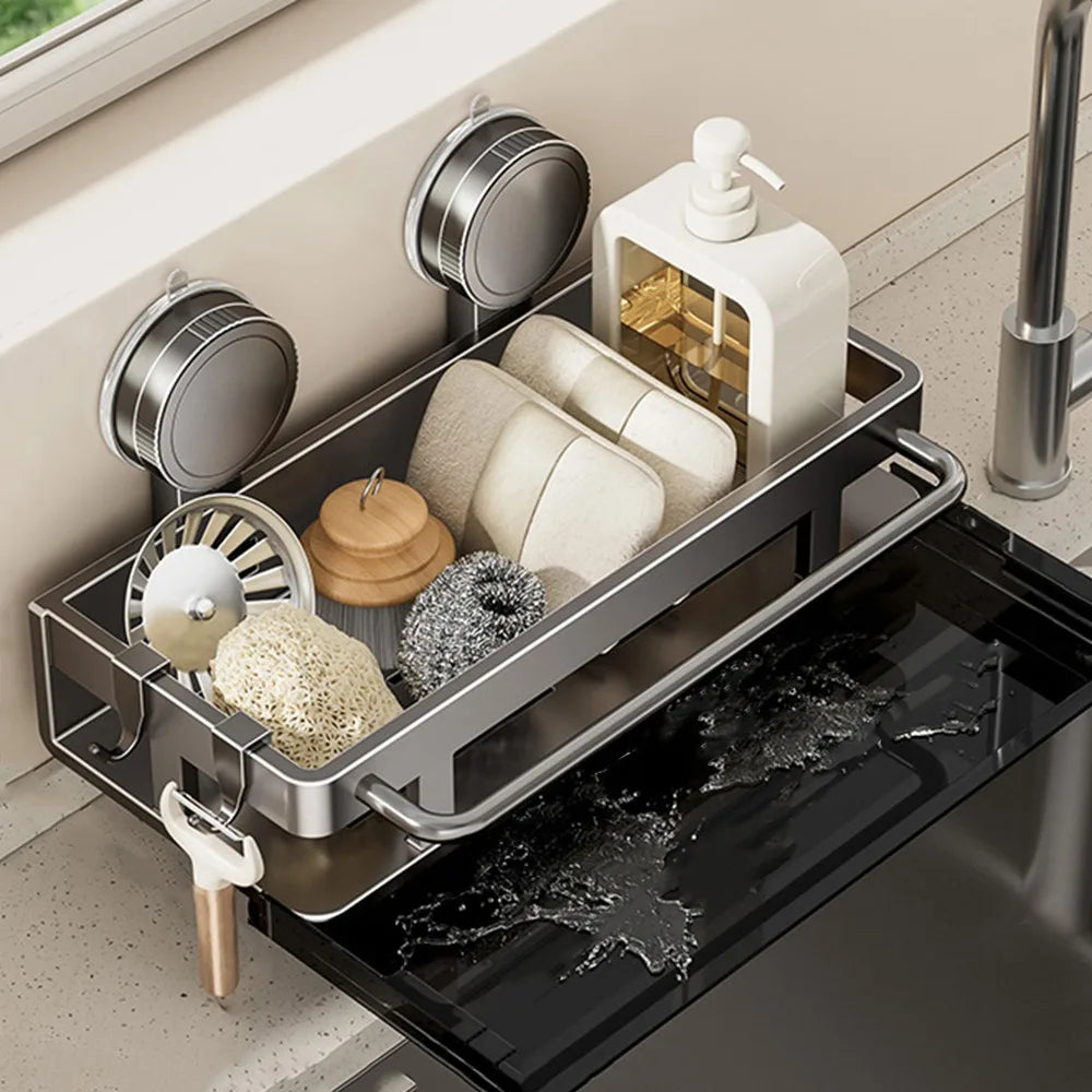 Estante de almacenamiento con ventosa, estante de almacenamiento montado en la pared sin perforaciones, ahorro de espacio, estante de almacenamiento para baño y cocina, soporte para esponja de cocina