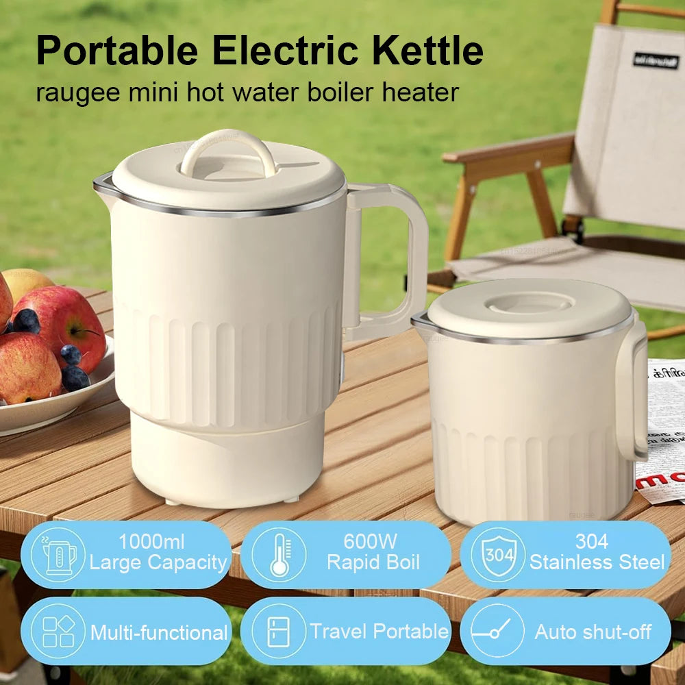 Hervidor de agua eléctrico, Mini hervidor portátil con rejilla para cocinar al vapor, 1000ml, gran capacidad, acero inoxidable, hogar, cocina, oficina, viaje