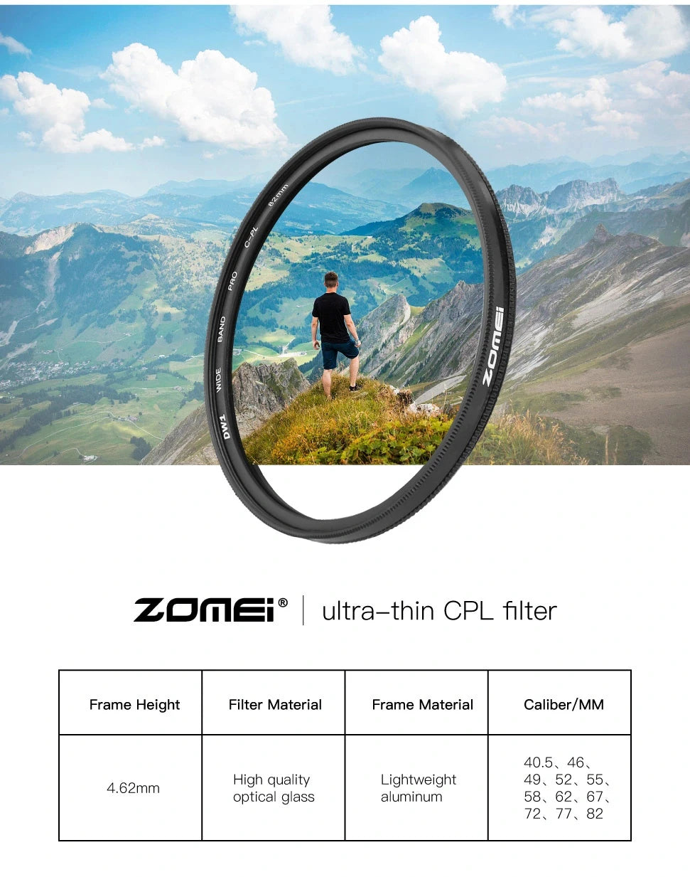 ZOMEI 52mm ND2-ND400 lente de cámara de teléfono ultrafina filtro polarizador Circular profesional de 52mm para teléfono móvil inteligente con Clip