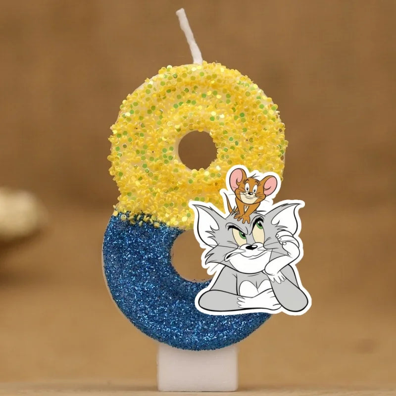 Velas con Números de Anime Tom y Jerry, Decoración para Pastel de Cumpleaños, Figura de Anime, Artículos para Pastel de Feliz Año Nuevo, Regalos