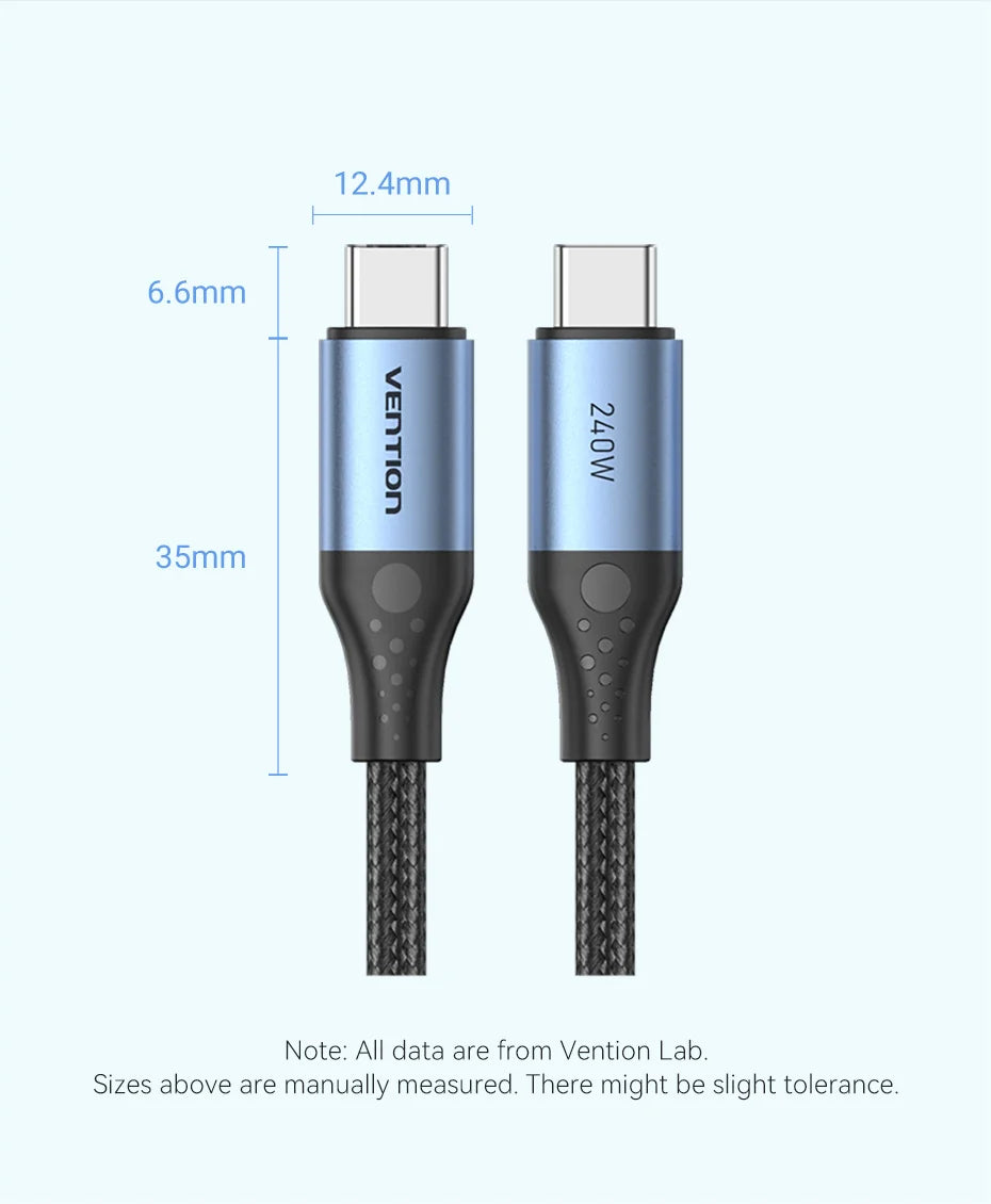 Cable Vention de 240W Tipo C a Tipo C PD3.1, Cable de Carga Rápida USB C a C para Transferencia de Datos, Compatible con MacBook, iPhone 17, 16, 15, Samsung S24, S25, Xiaomi 17