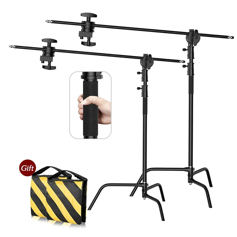 Kit de soporte C de acero inoxidable, soporte de luz con bolsa de peso, accesorios de estudio fotográfico, varilla de extensión, brazo cruzado de 2,49 M de longitud