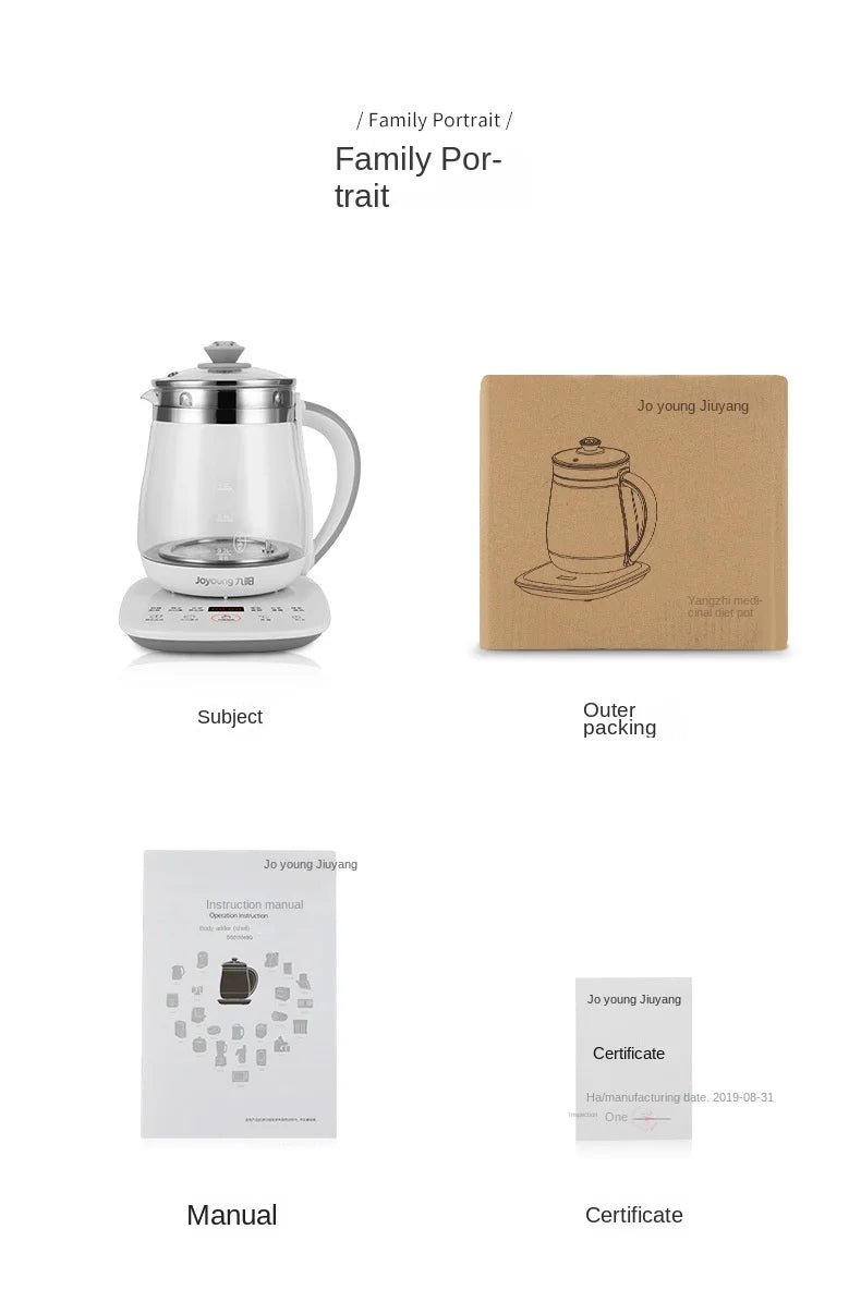 Olla saludable Jiuyang de 220V, tetera de flores multifuncional, tetera de vidrio para estofado, Mini cocina portátil de 1,5 l, cocina para postre y té