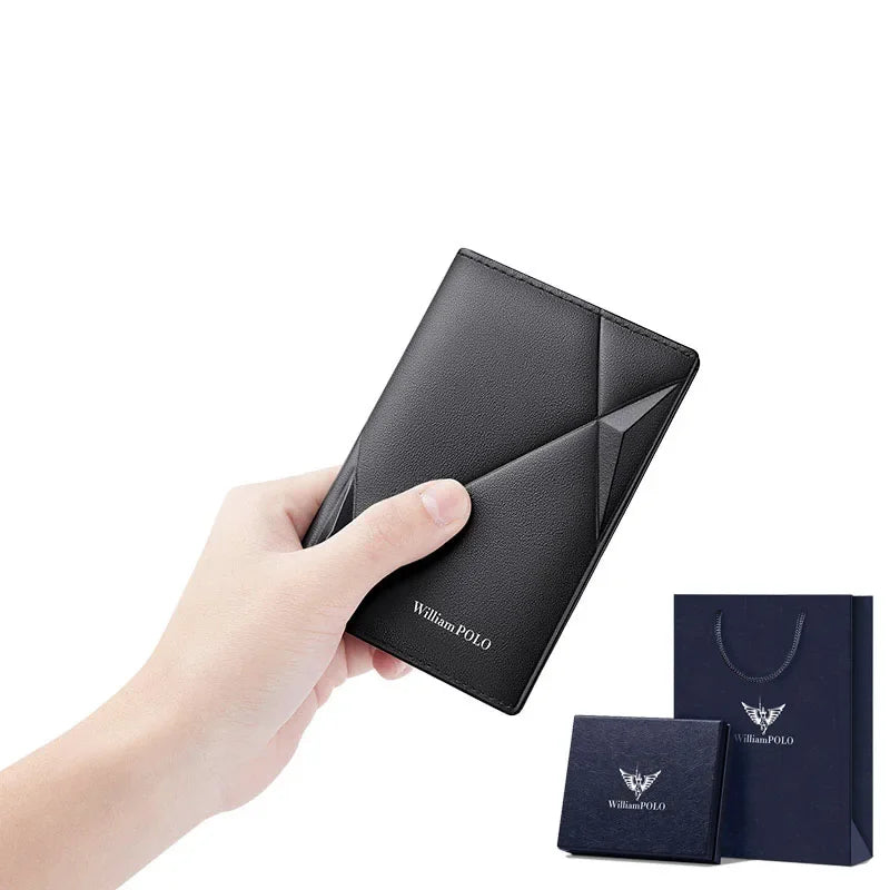 Tarjetero RFID ultrafino compacto de alta gama antidesmagnetización para hombre, bolso para documentos de Cuero de vaca real, miniWILLIAMPOLO desmagnetización