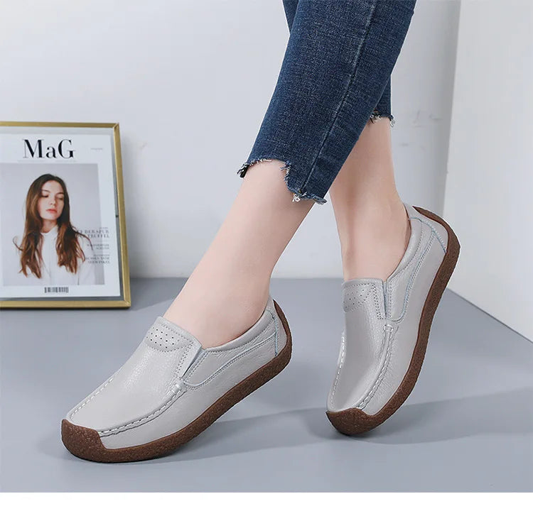 Zapatos informales De cuero genuino para Mujer, zapatillas De ocio, mocasines sin cordones De marca De lujo para Mujer, mocasines suaves para Mujer, Zapatos De Mujer