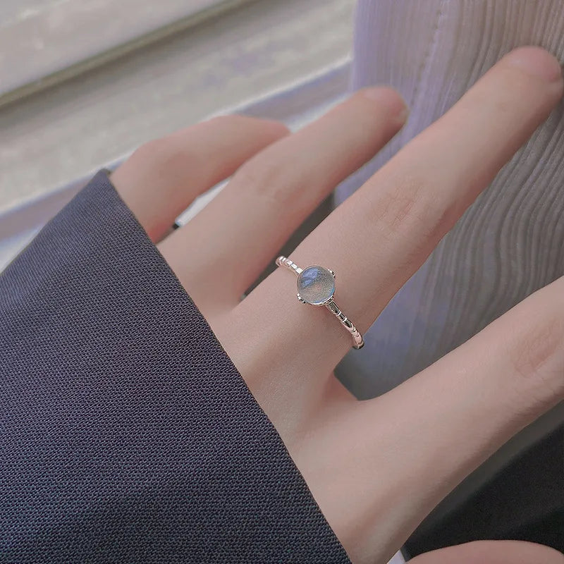 Anillo de Ópalo de Plata de Ley 925 para Mujer, Ajustable, para el Dedo Índice, Diseño Simple y Elegante, Joyería de Alta Gama, Regalo