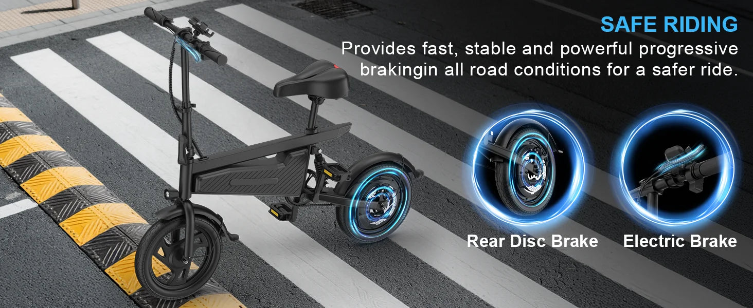 Bicicleta eléctrica plegable de 14 pulgadas, Motor sin escobillas de 350W, batería de 48V y 9Ah, velocidad máxima de 22MPH, 28 millas de largo alcance para adultos
