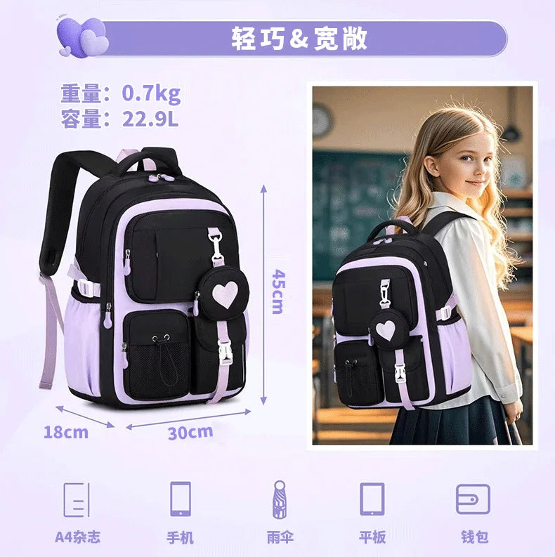 Mochila escolar con estampado de amor, estuche para lápices, bolsa de almuerzo, juego de tres piezas, tela de nailon impermeable, mochila de moda para niños, niñas y adolescentes.