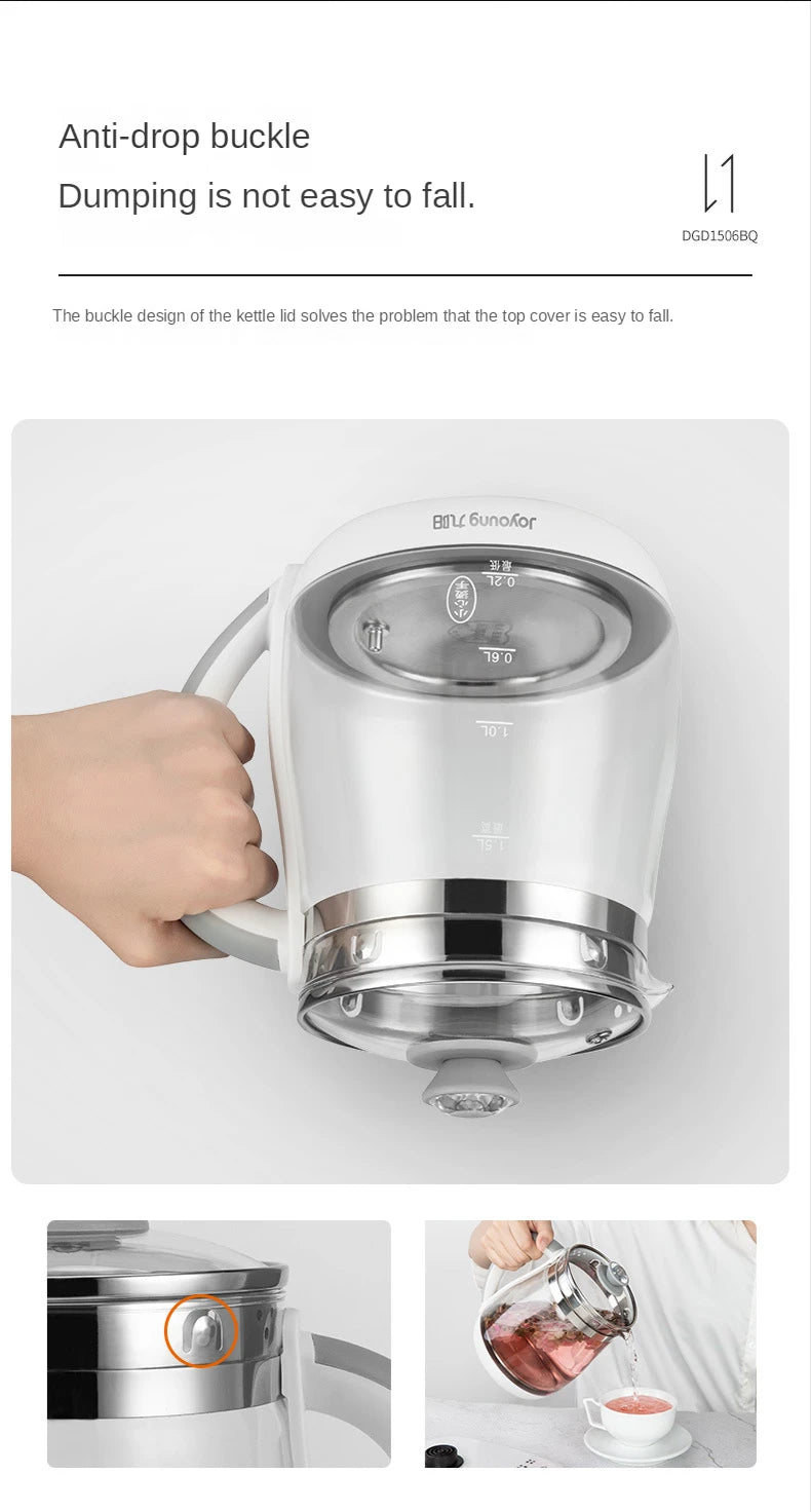 Olla saludable Jiuyang de 220V, tetera de flores multifuncional, tetera de vidrio para estofado, Mini cocina portátil de 1,5 l, cocina para postre y té