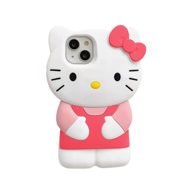 Funda de Silicona Suave con Diseño 3D de Hello Kitty de Sanrio para iPhone 17 16 15 14 13 12 Pro Max 11 Xs XR 7 8 Plus SE
