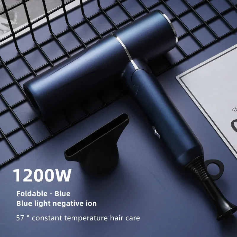 Nuevo Secador de Pelo Plegable con Luz Azul, Iones Negativos, Cuidado del Cabello, 1200W de Alta Potencia, Secado Rápido, para Hogar, Dormitorio Estudiantil y Viajes