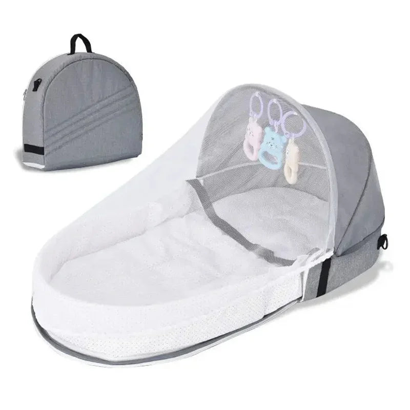 Cama de bebé práctica, cuna plegable antipresión con red y toldo, aislamiento biomimético para recién nacidos, cuna de viaje al aire libre