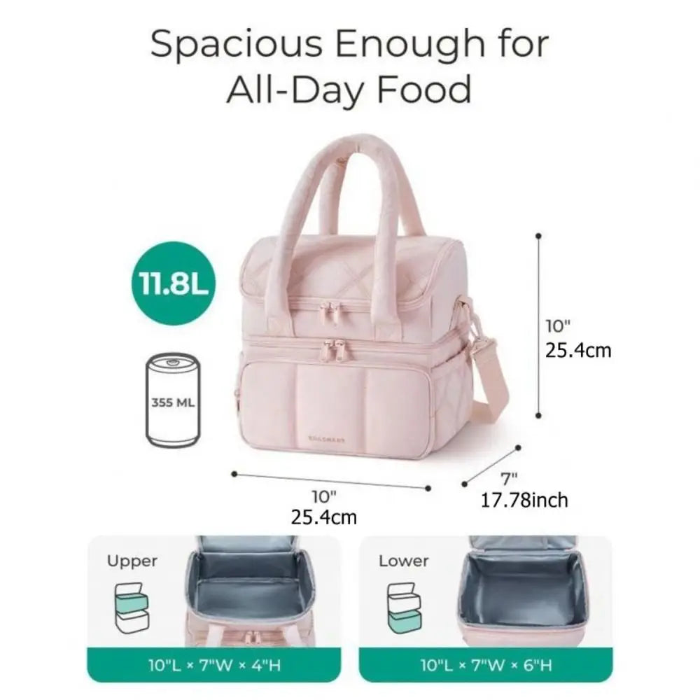 Bolsa de almuerzo duradera de gran capacidad, fiambrera aislante impermeable, bolsa acolchada multifuncional de doble cubierta para oficina