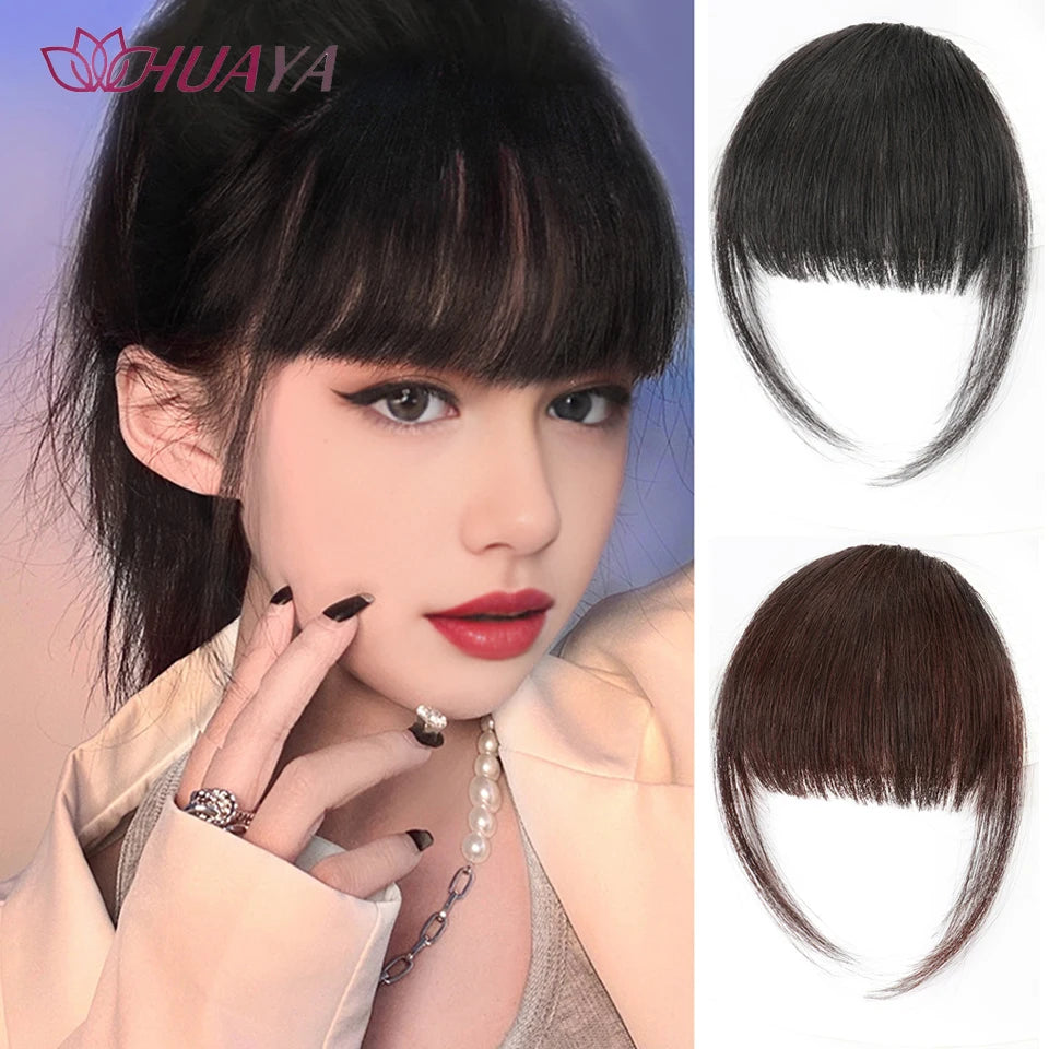 HUAYA-flequillo de aire sintético para mujer, pelo falso corto Natural, Invisible, sin costuras, extensiones de cabello frontal