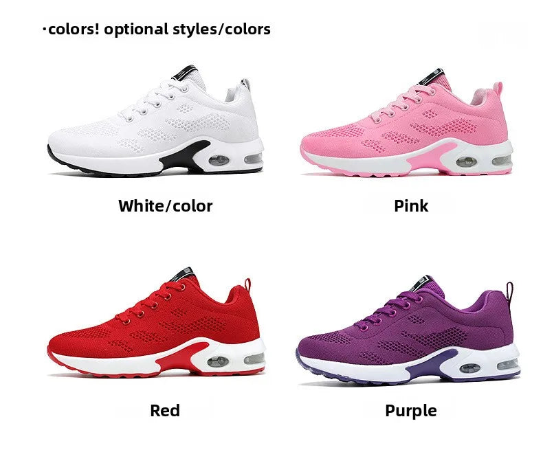 Zapatos deportivos transpirables con amortiguación de aire para mujer, zapatillas informales con cordones cruzados y tacón plano con punta redonda de estilo coreano