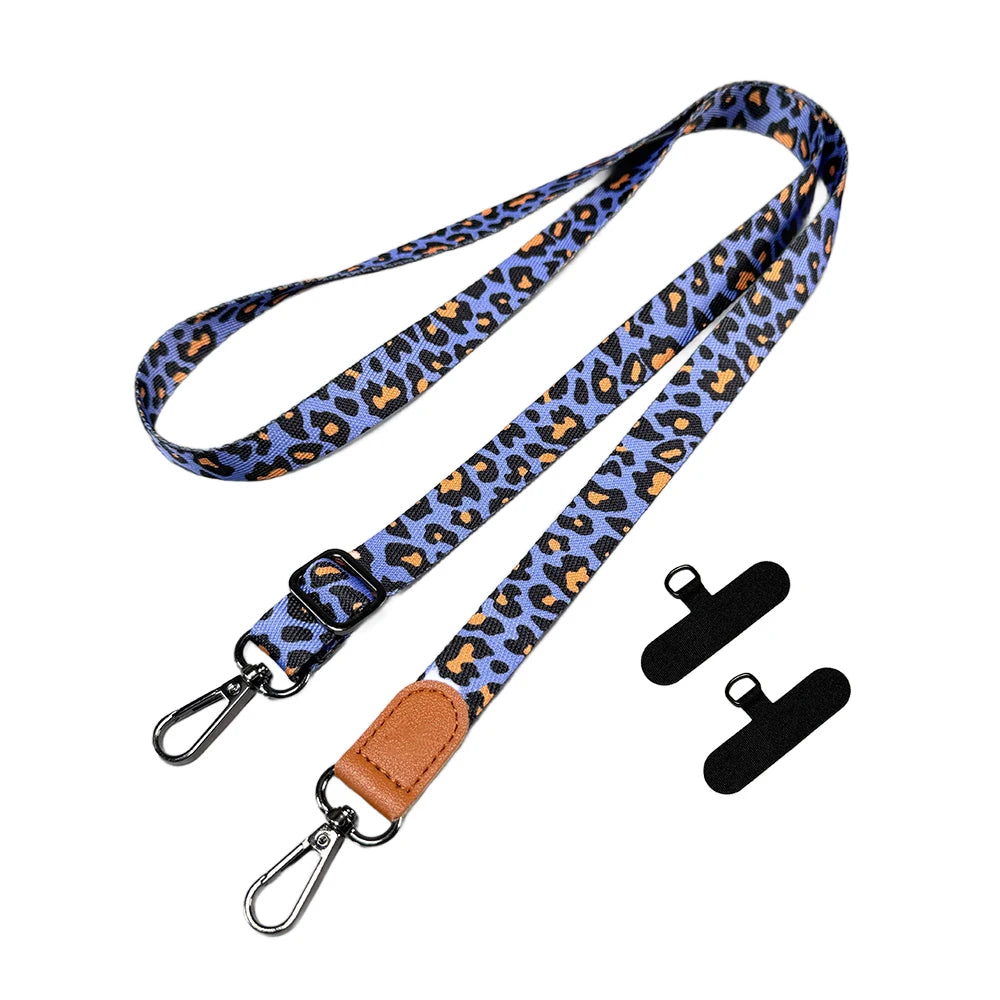 Correa cruzada para teléfono con estampado de leopardo, correa ajustable para el cuello, cuerda antipérdida con tarjeta universal para iPhone, Samsung, todas las fundas de teléfono