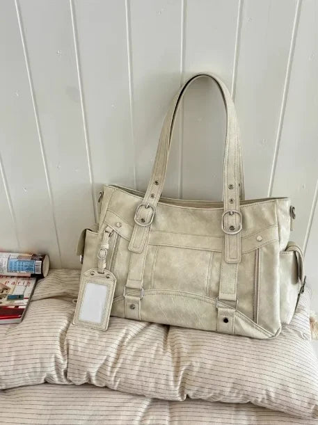 Bolso de mano con tachuelas Vintage para chica, bolso de hombro de gran capacidad con textura de cuero para mujer, bolso cruzado de viaje de estética Y2k