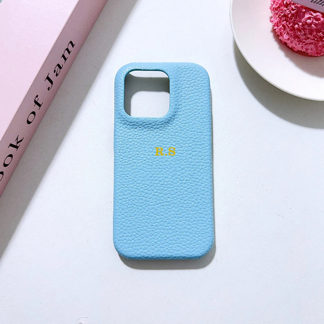 Funda rígida de cuero PU con nombre personalizado para iPhone16, 16e, 15, 14, 13, 12, 11 Pro, Funda trasera a prueba de golpes
