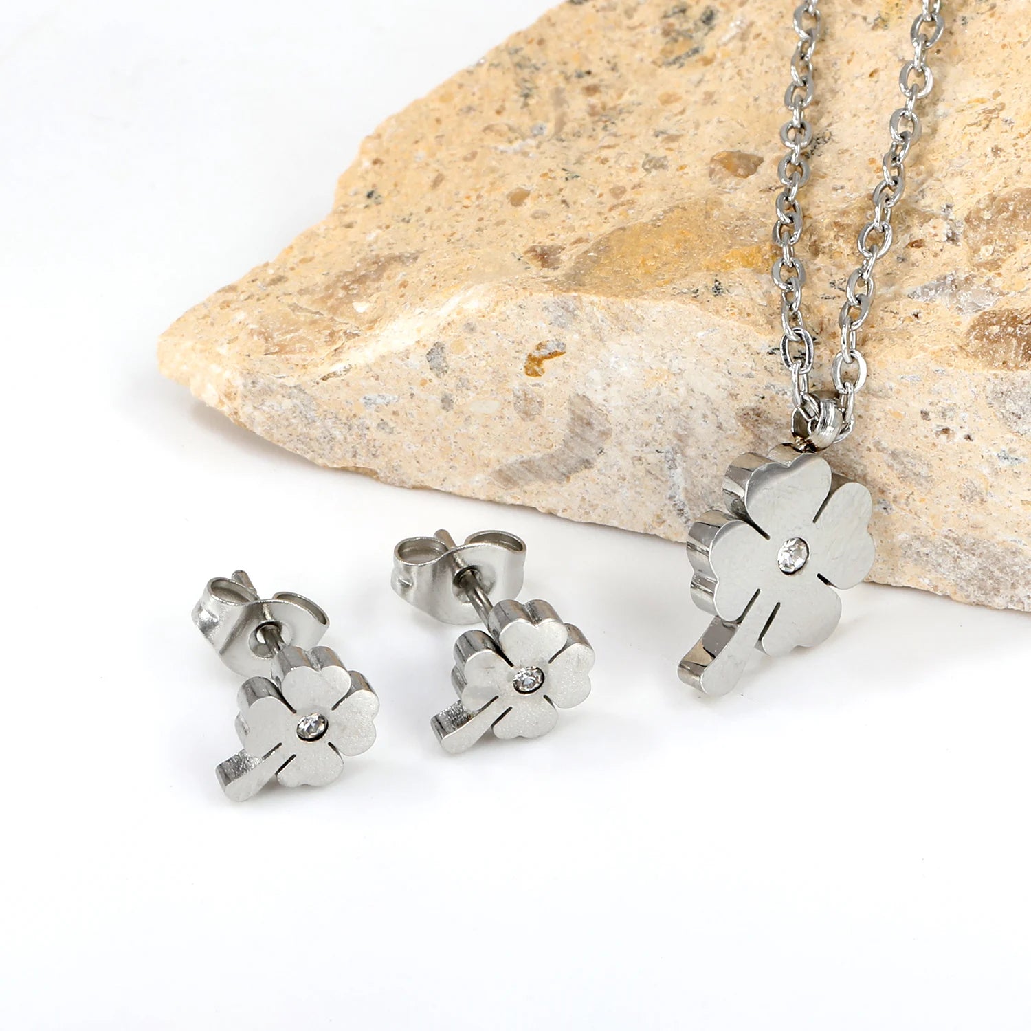 ASONSTEEL-collar con colgante de circonia y flor de corazón brillante para mujer, conjuntos de joyería de acero inoxidable, regalos delicados para uso diario