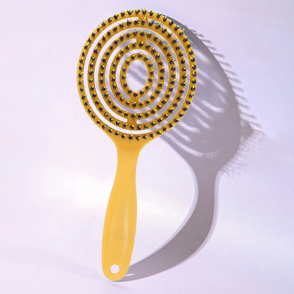 Cepillo de pelo de cerdas naturales de jabalí para desenredar y peinar, herramientas para mujeres con cabello largo, masaje del cuero cabelludo, color marrón, mango ergonómico ligero