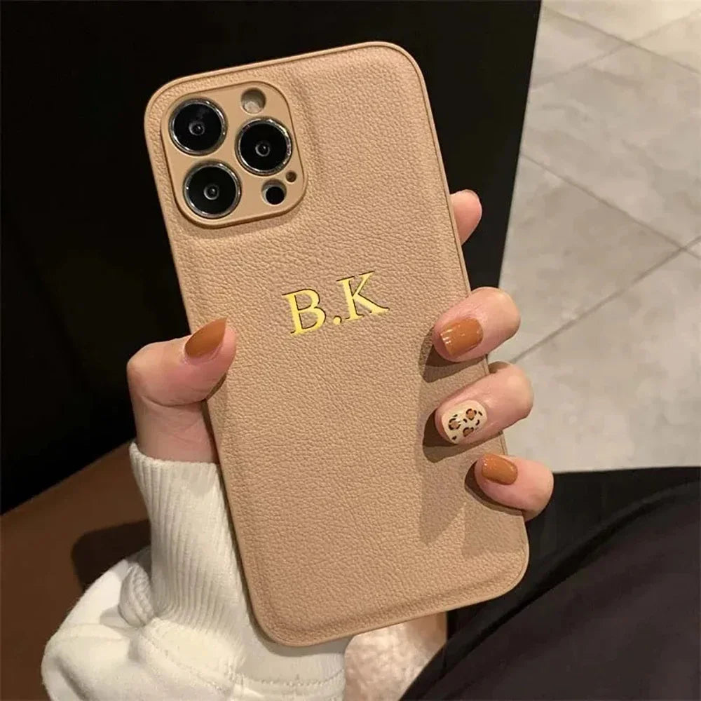 Funda Personalizada para iPhone 17 Pro Max 16 15 14 Plus 13 12 11 17Air, de Cuero PU de Lujo, con Iniciales y Nombre Personalizados, para Regalo