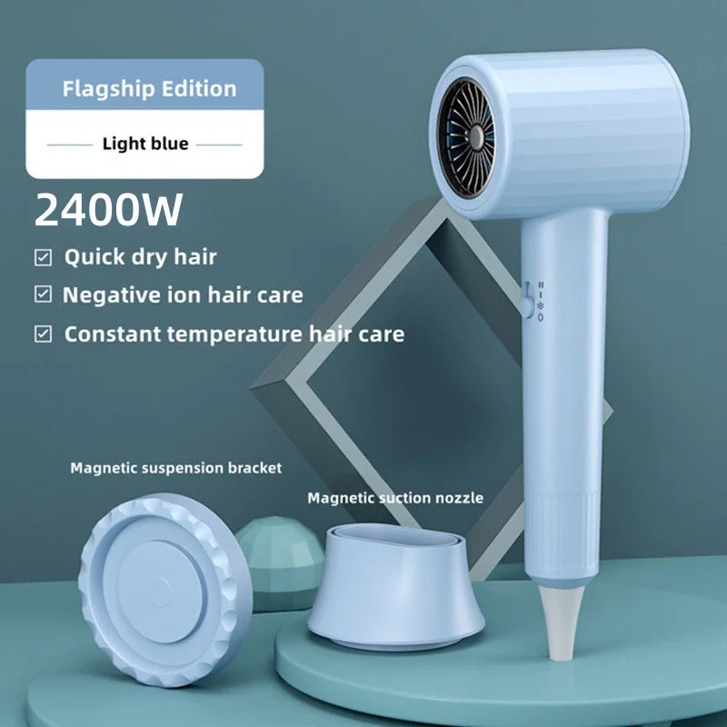 Secador de Pelo Profesional de 2400W con Aire Frío y Caliente, Temperatura Constante, Luz Azul, Iones Negativos y Silencioso