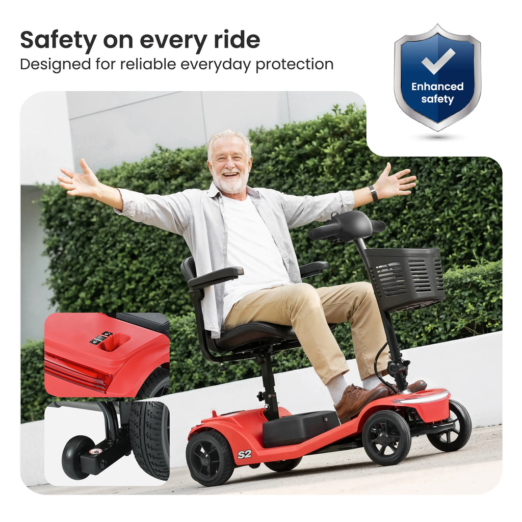 SWEETRICH S2 Scooter Eléctrico Plegable y Ajustable de Cuatro Ruedas y 250W con Freno Electromagnético para Personas Mayores y con Discapacidad