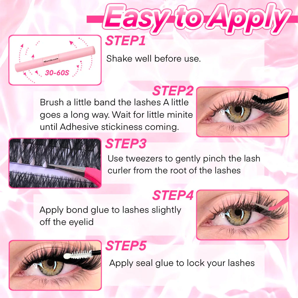 Kit de extensión de pestañas DIY, grupos de pestañas individuales de 9-16mm con unión y sello, pestañas naturales tenues