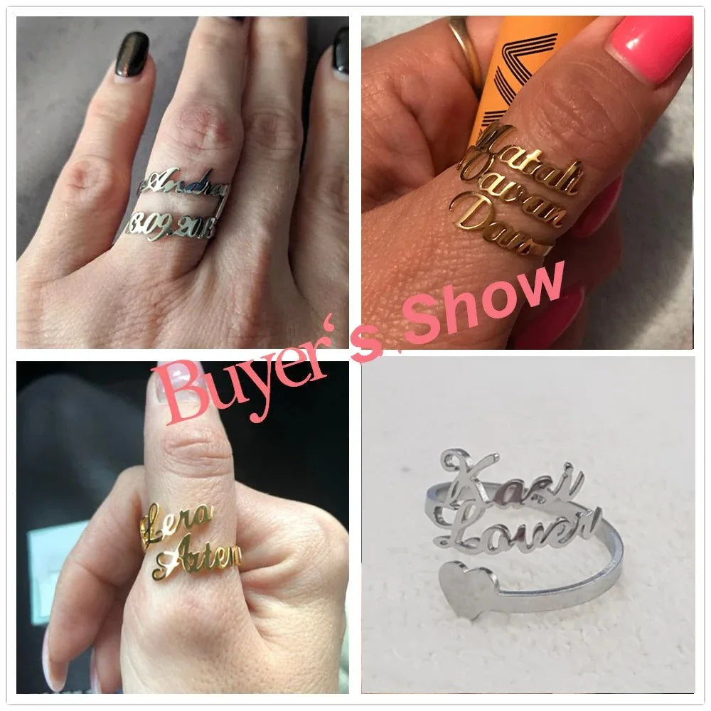 Anillo con nombre personalizado para mujeres y hombres, joyería personalizada para dedo, accesorios de acero inoxidable, anillos con múltiples nombres dobles, regalo familiar