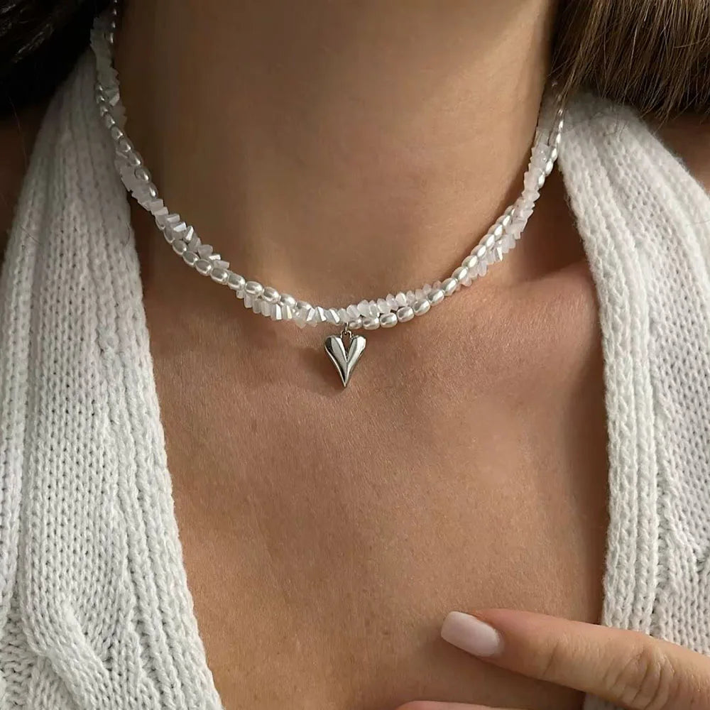 Collar con colgante de cadena con borlas a la moda para mujer, cadena de perlas de imitación y cristal transparente bohemio, joyería, regalo de San Valentín N0538