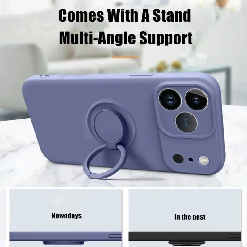 Funda Magnética con Anillo de Silicona Líquida para iPhone 17 Air 16E 15 14 13 12 11 Pro Max Plus, Antigolpes, Protectora y Suave