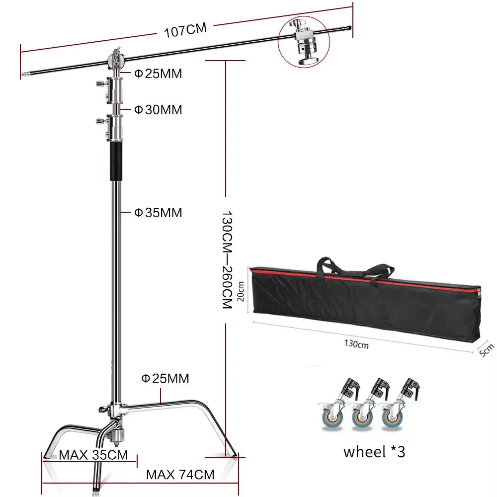 Kit de soporte C de acero inoxidable, soporte de luz con bolsa de peso, accesorios de estudio fotográfico, varilla de extensión, brazo cruzado de 2,49 M de longitud