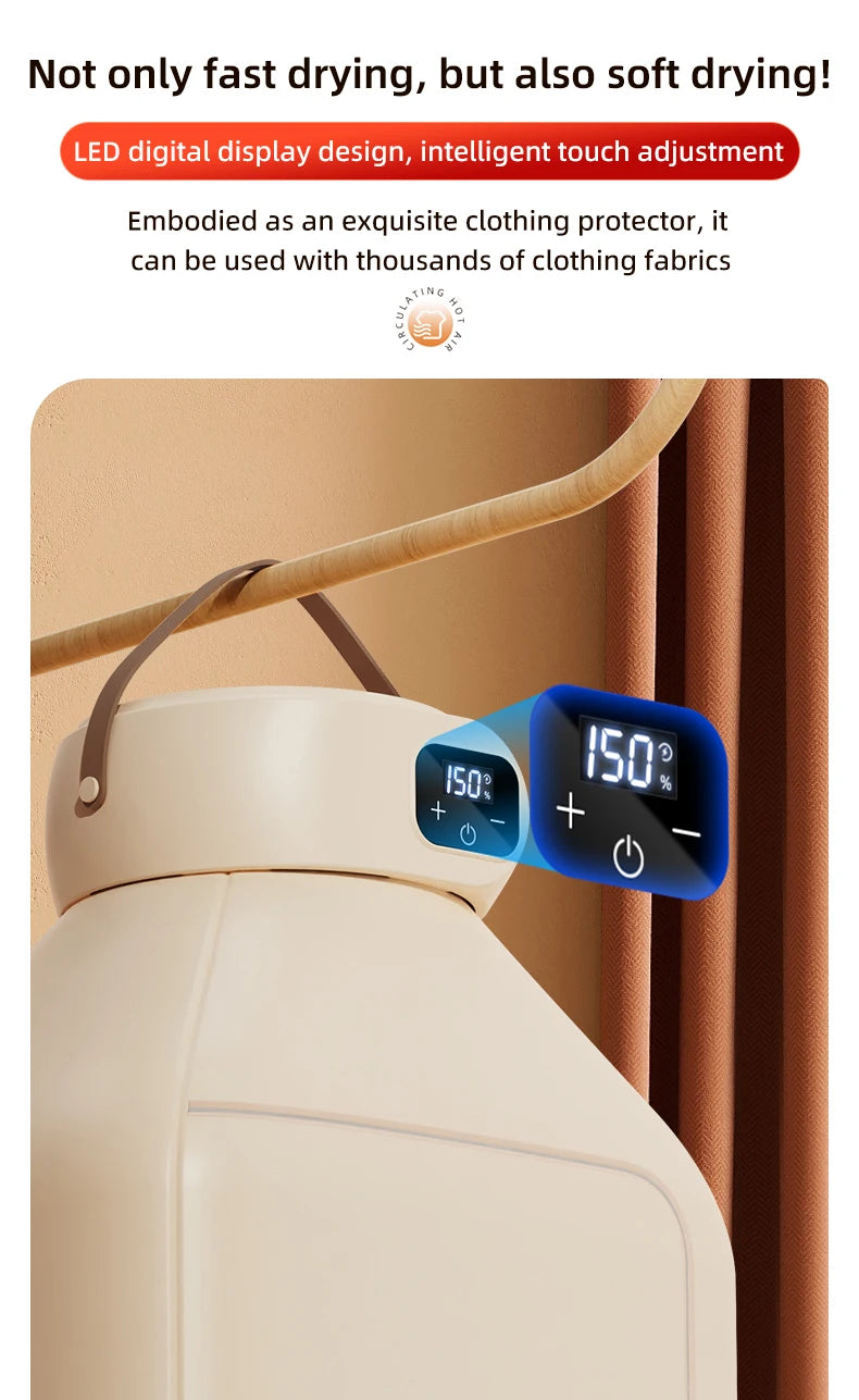 Secador eléctrico portátil, secador multifuncional, plegable, temporizado, secado rápido, bajo ruido, calefacción de aire caliente, cuidado de la ropa, Mini secador
