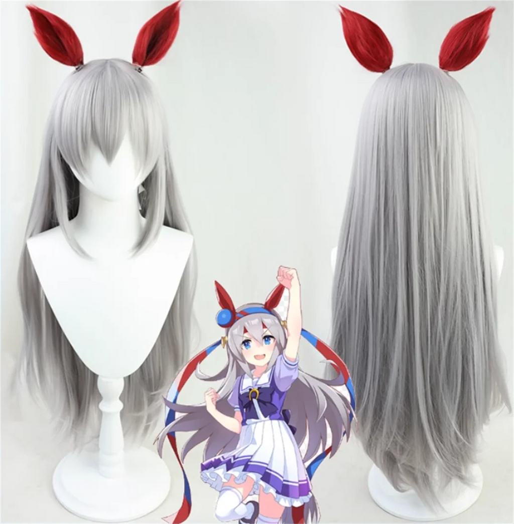 Cosplay Uma Musume Pretty Derby Tamamo Cross peluca Anime juego fiesta peluca gris plata peluca larga y recta ﻿