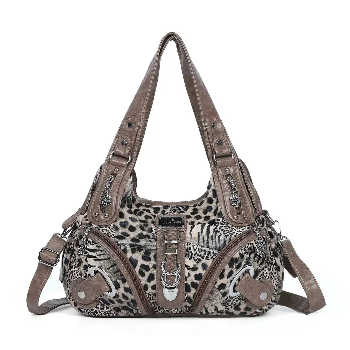 Bolsos de Mano Vintage con Estampado de Leopardo para Mujer, Estilo Punk Biker Y2K, Bolso de Hombro con Asa Superior, Bolsos de Axila para Dama, con Múltiples Bolsillos
