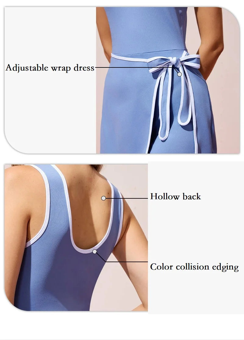 Vestidos de tenis y Golf para mujer, faldas pantalón falsas sin mangas de 2 piezas con pantalones cortos, vestido deportivo sin espalda, falda de bádminton de entrenamiento con cordones para mujer