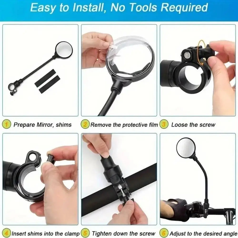 DOMEN-espelhos retrovisores para manillar de bicicleta, giratorios 360 para bicicleta, motocicleta, manguera flexible, espejo retrovisor gran angular ajustable